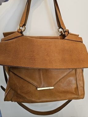 Vince Camuto Tan Lizard Embossed Textured Flap Shoulder Bag